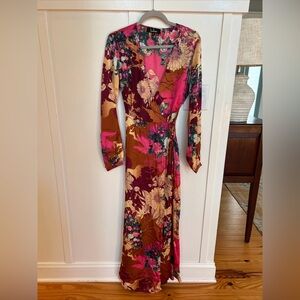 Lulu's Vibrant Floral Long Sleeve Dress in Pink and Brown